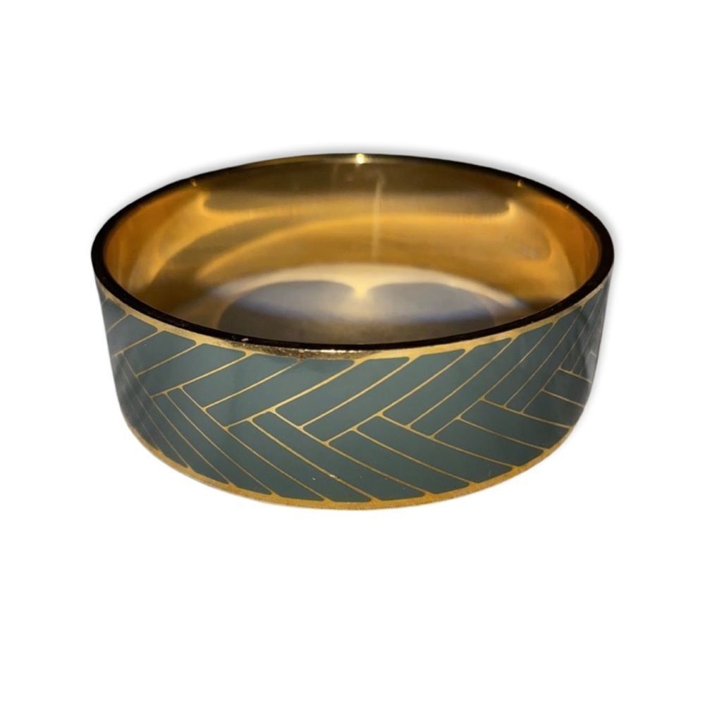 New J. Crew Gray & Gold Chevron Pattern Enamel Bangle Bracelet